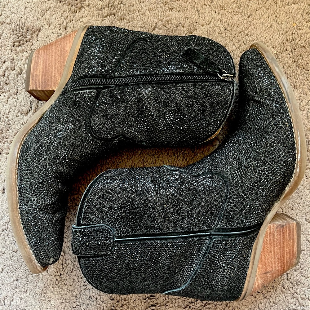 Dingo Rhinestone Western Fashion Booties, Black, Size 8.5